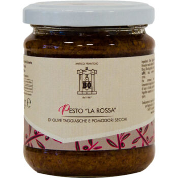 “La Rossa” pesto made with “Taggiasca” olives and small dried tomatoes – Glass jar gr. 180